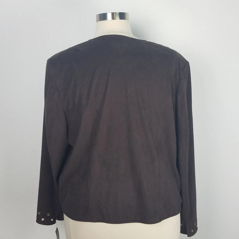 INC International Concepts Faux Suede Jacket 3X Brown Open Front Cardigan New  - Image 2 of 4