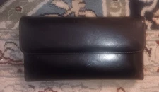 Dopp Genuine Polished Italian  Leather Checkbook Organizer  Wallet , Black