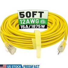 Heavy Duty Outdoor Extension Cord 50ft 12 Gauge 15A Waterproof LED Indicator New