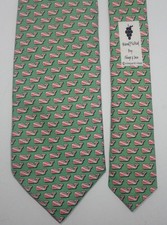 MARTHA'S VINEYARD VINES SHEP IAN GREEN w/ WHALES 100 SILK NECK TIE 59.5"