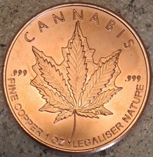 5 PIÈCES DE MONNAIE CANNABIS - 1 oz BU RONDS EN CUIVRE - LINGOTS FINS 0,999 - BELLES PIÈCES