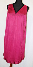 Vtg Vanity Fair Sz XL Wine Red Nylon Satin Nightgown USA Made Embroidered Trim