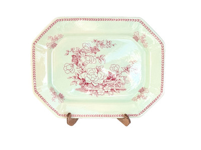 VINTAGE CALYX WARE 30x22 cm IRONSTONE ENGLISH IVORY PINK FLORAL DECOR PLATTE