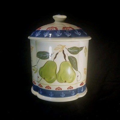9'' Ceramic Canister W/Lid Pears Certified International Nancy Green CHATEAU 