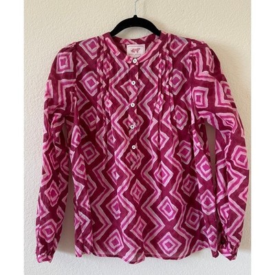 Banjanan Womens Zora Zag Pink In Saturn Zig Zag Blouse Size Extra Small Bohemian