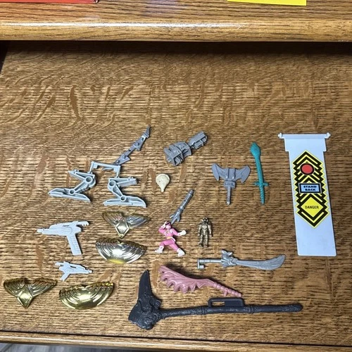 Lot of Vintage Power Rangers Accessory Weapon Parts Gold Chest Plate Armor Sword