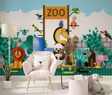 3D Zoo Animal Self-adhesive Removeable Wallpaper Wall Mural