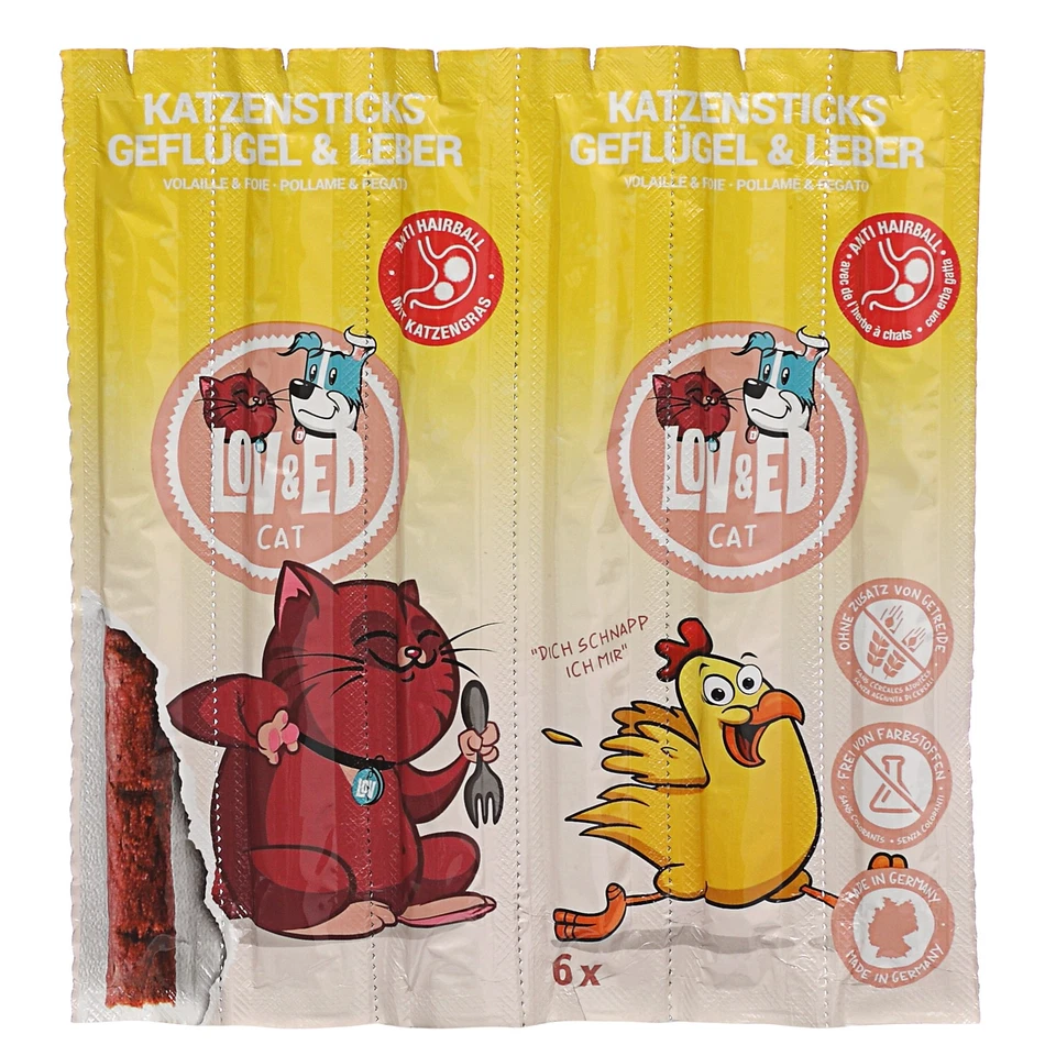 Lov&Ed Cat Katzensticks Geflügel & Leber, 30 g - 6 Stück Katzenleckerli Leckerli