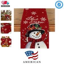 Red Snowman Let It Snow Winter Table Runner, Seasonal Christmas Kitchen Dinin...