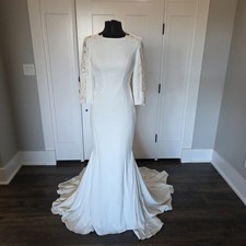Justin Alexander Sample Wedding Dress Size 8 Ivory Lace Open Back Mermaid Gown