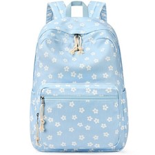 mibasies School Backpack for Girls with Laptop Sleeve: 18IN Large Blue Flower