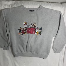 Vintage 1995 Looney Tunes Sweatshirt Embroidered Gray. Large
