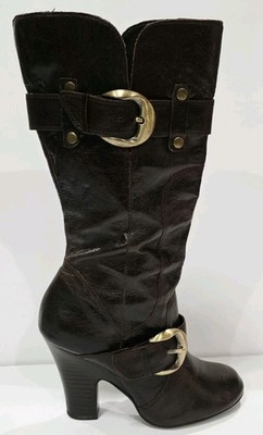 Naughty Monkey HAUTE Brown Leather Boot Rocker Mid-Calf Zipper Buckle 7 Used