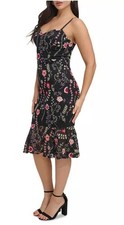 Siena Floral Embroidered Mesh Sheath Dress Size 2 Line Sleeveless Sheer Overlay