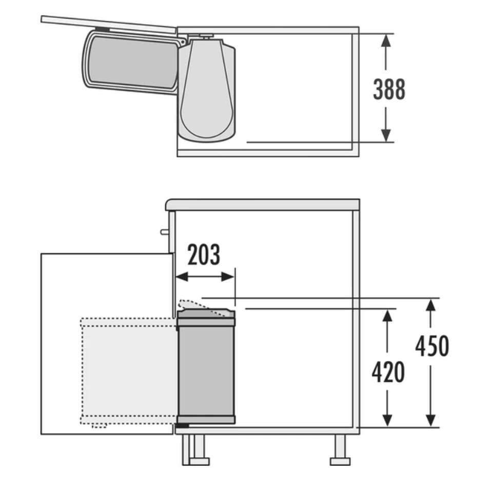 Hailo Cucina Pattumiera Incasso Da 45cm Armadio Singolo Cestino Bagno Acciaio - Immagine 3 di 4