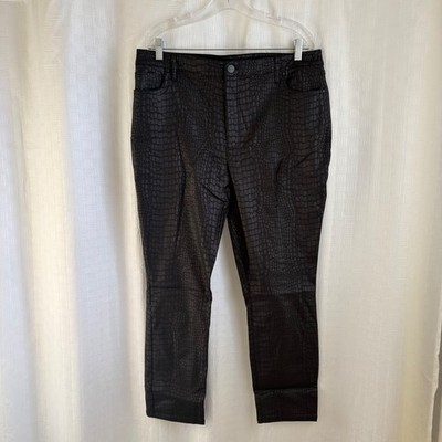 Versona Black Crocodile Embossed Skinny Pants Metallic Snake Print XL NWT
