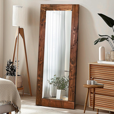 Rustic Full Length Mirror 58''x24'' - Solid Wood Frame, Wall Mounted or Leaning
