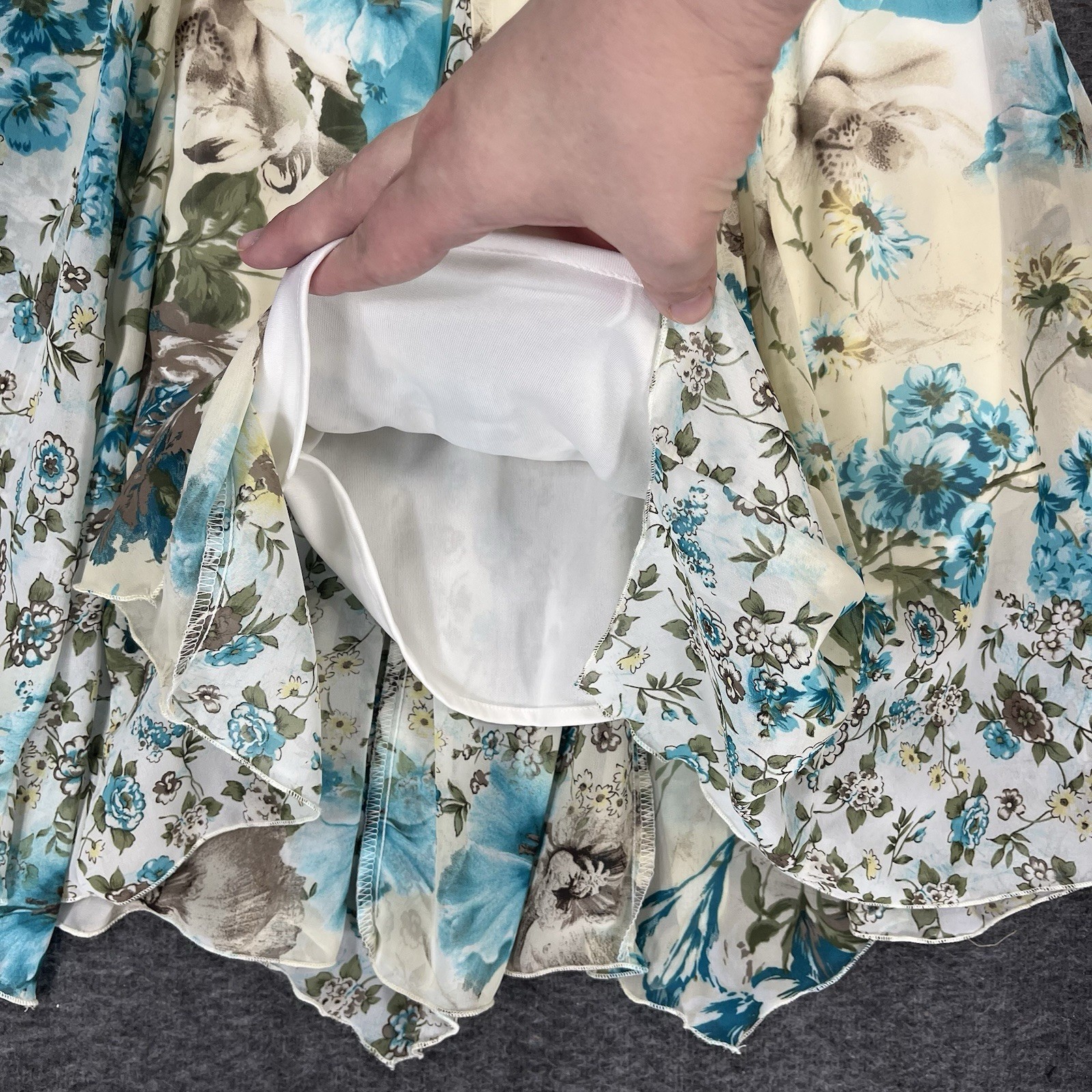 Rabbit Rabbit Rabbit Dress Size 8 Blue Floral Slip Sundress Sheer Lined Fairy