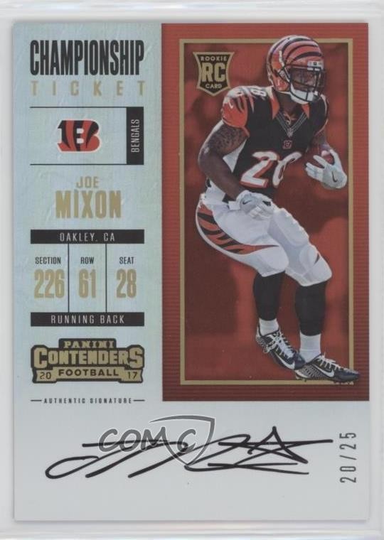 2017 Contenders RPS Championship Ticket 20/25 Joe Mixon #312 Rookie Auto RC 03ns