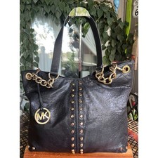 Michael Kors Astor Large Studded Black Leather Shoulder Tote Hobo Bag