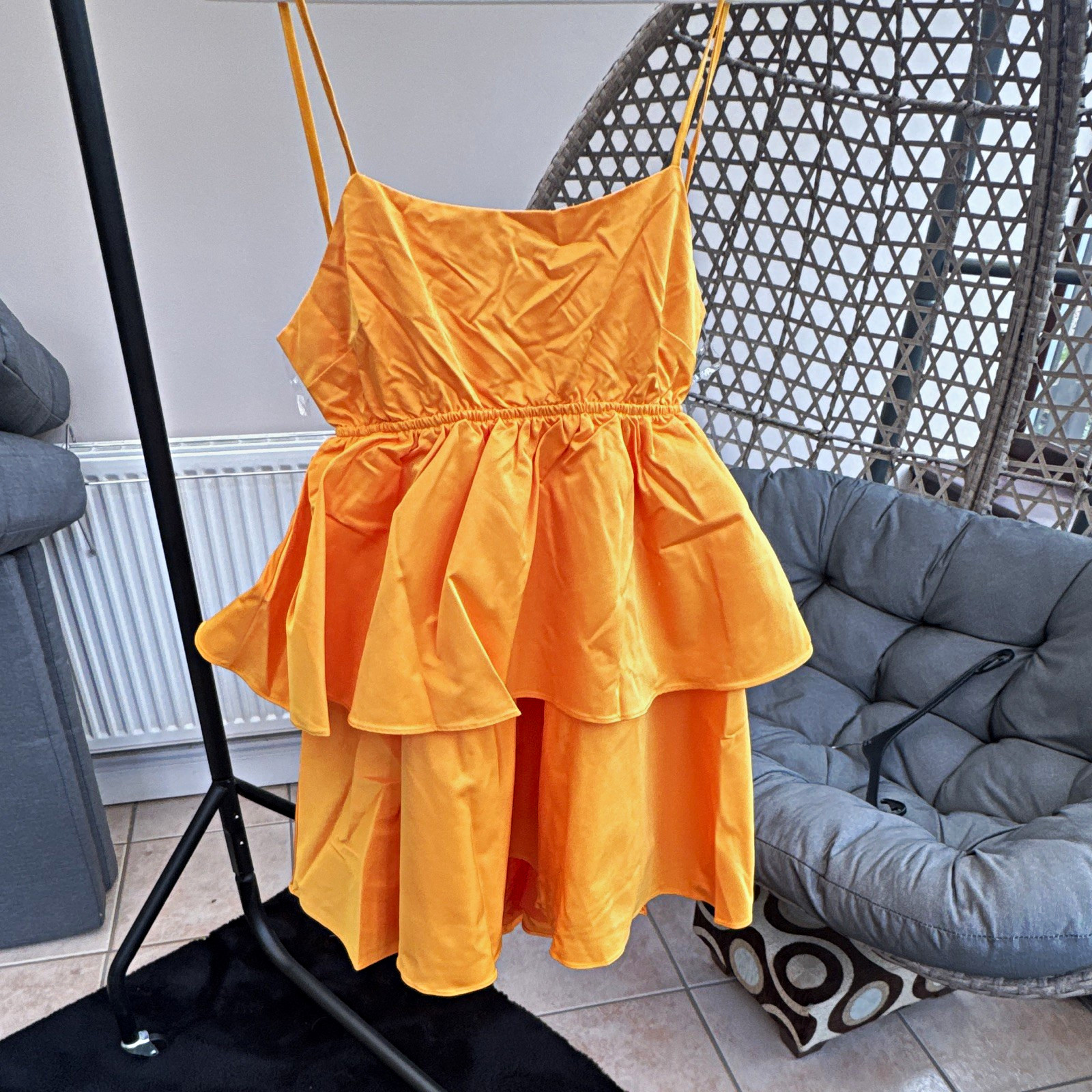 Collective The Label Orange Bow Back Tiered Mini Dress Strappy Backless UK 12