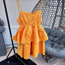 Collective The Label Orange Bow Back Tiered Mini Dress Strappy Backless UK 12