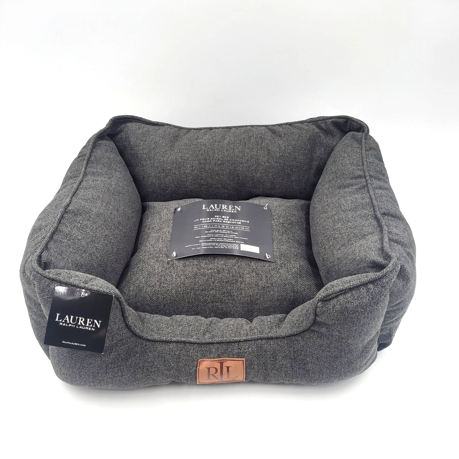 Ralph Lauren Deluxe Pet Bed Dog Bed Cat Bed Dark Gray 24"x 20"x 10" NEW