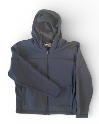 REI PolarTec Full Zip Mens Fleece Jacket Hooded Size XL Blue