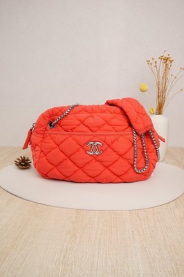 Chanel Coral Red Quilted Nylon Coco Cocoon Chain Shoulder Bag
