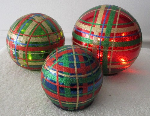 PALLINE DI NATALE VALERIE PARR HILL VETRO MERCURIO ILLUMINATO ~ DESIGN A COLORI PLAID ~ NUOVE DI ZECCA! - Foto 6 di 12