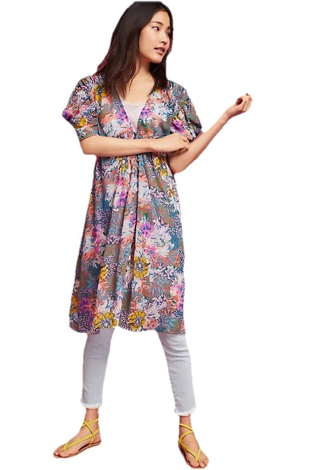 Anthropologie Akemi + Kin Valencia Dress Pink Floral Rose Sheer L Cottagecore