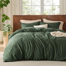 100 Washed Cotton Duvet Queen 90" x 90" 14 - Olive Green No Comforter 