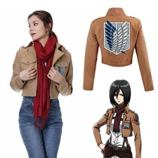 Attack on Titan Mikasa Ackerman Women's Jacket Red Scarf Party Cosplay Coat