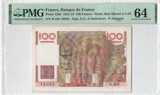 France 100 Francs 1952 P-128d PMG 64