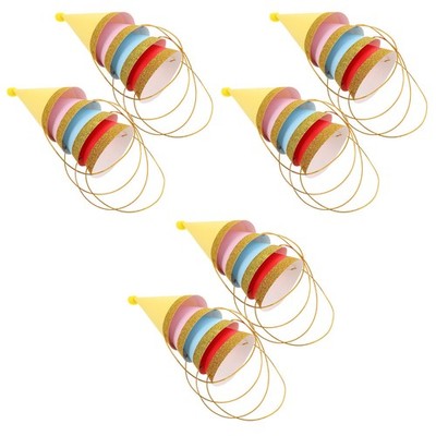24Pcs Reusable Paper Party Cone Hats with Pompoms Assorted Colors for Toddlers