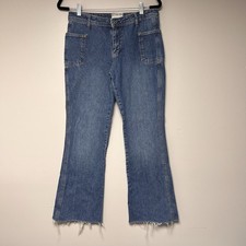 We The Free Denim Flare Jeans Blue Raw Hem Size 28