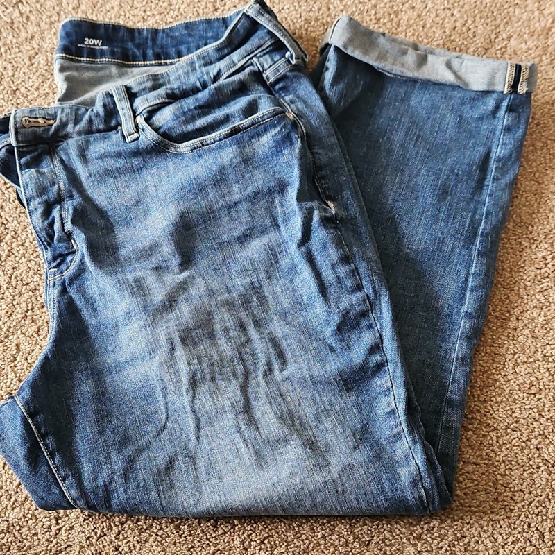 St. John's Bay Women's Plus Boyfriend Jeans Blue Solid Denim, Size 20W