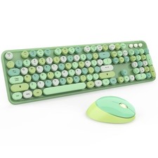 Green Wireless Keyboard Mouse Retro Round Keycaps 2.4G for Mac PC Tablet