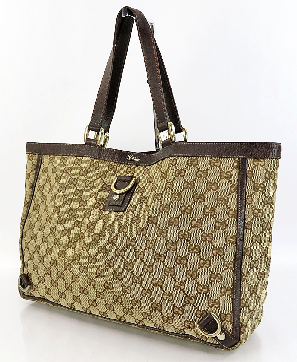 Authentic GUCCI Brown GG Canvas and Leather Abbey Tote Bag Purse
