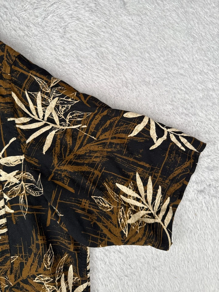 Axcess Shirt Mens Extra Large Black Brown Floral Leaf Hawaiian Button Up Rayon - Image 2 of 4