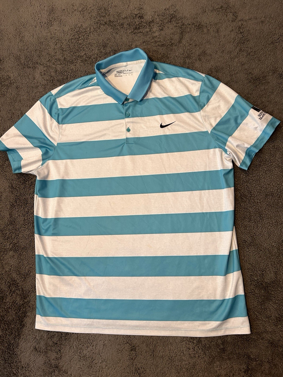 Nike Golf Dri-Fit 100% Polyester Striped Performance Polo Shirt Men's XXL Preppy