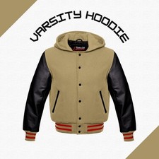 Varsity Jacket Men's Wool Leather Preppy College Style Baseball Bomber Hoodie