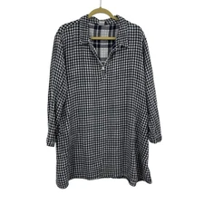 Match Point Gingham Navy Blue Tunic Top Lagenlook Plaid XL Shirt Pockets Long