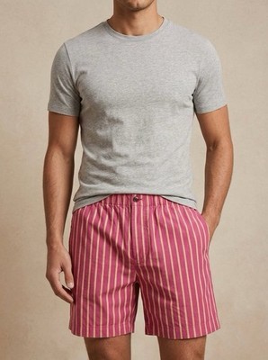 J.Crew NWT Relaxed Boxer Short in Stripe   Size M   Raspberry Gold Cotton