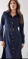 Wallis Ladies Stylish Navy  Shirt Dress With Belt Size 10
