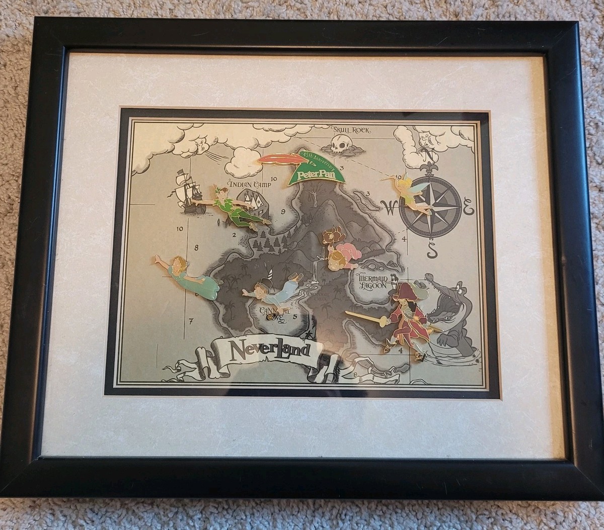 Disney Peter Pan 45th Anniversary Limited Edition Pin Set Framed