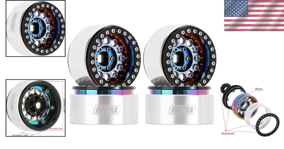 1.9" Beadlock Wheel Rim - Heavy Brass & Aluminum - Rainbow - Image 2 of 4