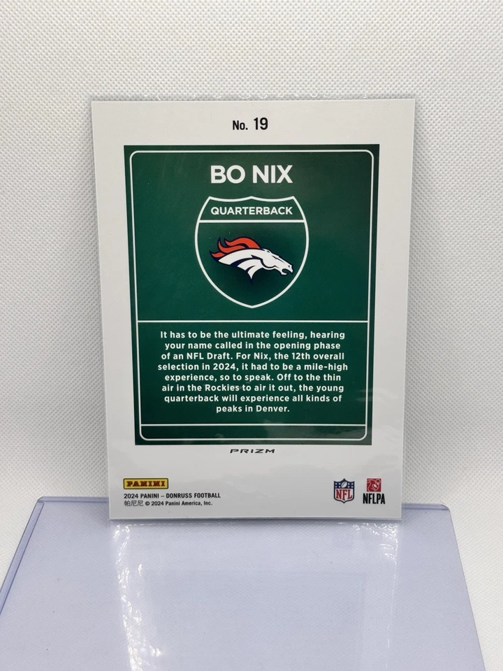 Panini Donruss 2024 - ¡Centro! Bo Nix #19 de gran tamaño (RC) Foto 2 de 2