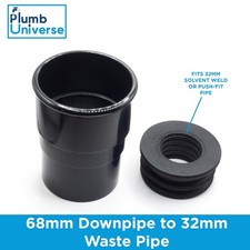 Rainwater 68mm Round Downpipe Adaptor to 32mm Waste Pipe