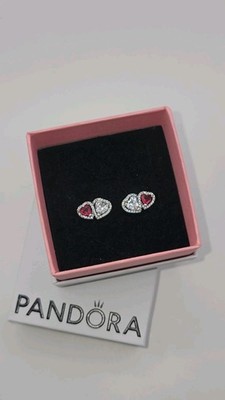 Authentic PANDORA Red White Halo Heart Earrings 293633C01 w/ Box
